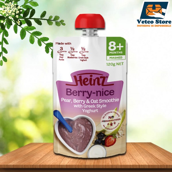 Hoa quả nghiền Heinz vị Lê, Berry, Yến mạch và Sữa chua Hy Lạp (8 tháng +) 120 gr